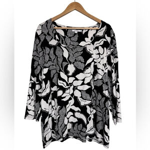 Chico's Touch Of Cool™ Floral Square Neck Tee Black and White Size XXL